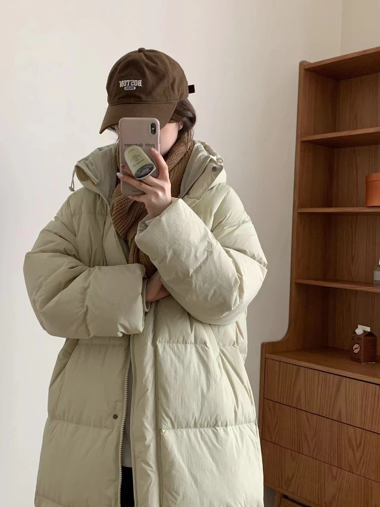Пуховик женский ультрадлинный утепленный пуховик на белом утином пуху с