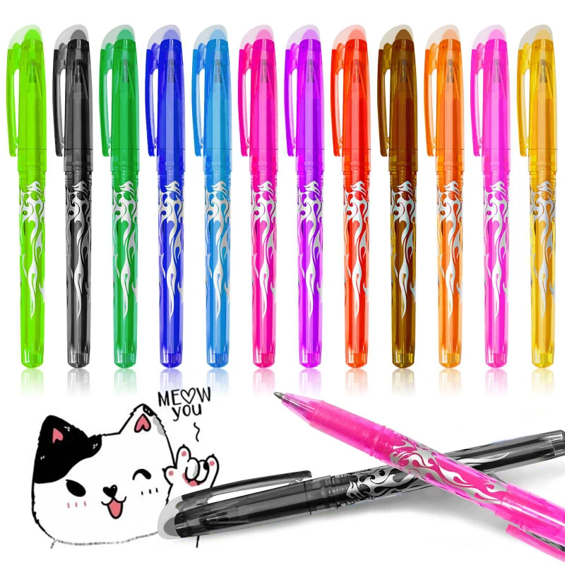 

12 Colors Erasable Gel Pens 0.7mm Multi-color Ink Multi-purpose Gel Pens Plastic Shell Gel Pens Writing Supplies