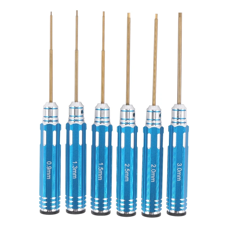 

6Pcs RC Tools Hex 0.9/1.3/1.5/2/2.5/3Mm Hex Driver Titanium Coated Screwdrivers Repair Tool Kit For Model Toys