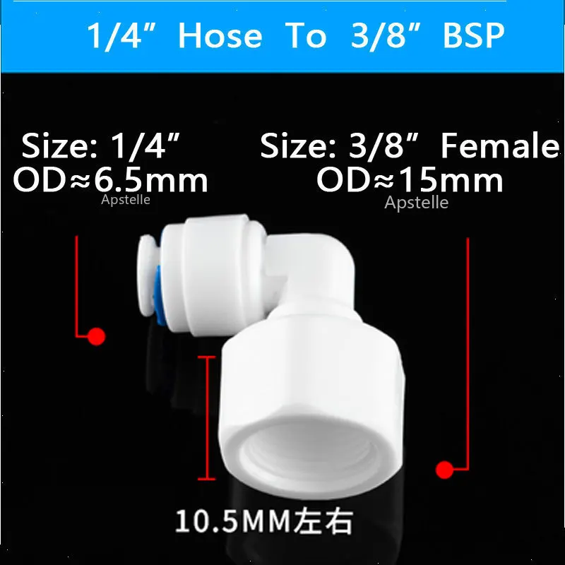 RO Water Fitting Elbow 1/4" 3/8" OD Hose 1/2" 1/8" BSP Female Thread Plastic Pipe Quick Osmose Reversa Aquario Connector |
