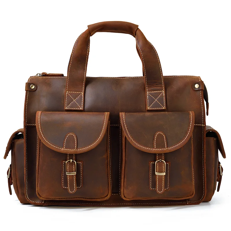 Top Quality Genuine Leather Briefcase Messenger Bag Natural Cowskin Mens Leather Handbag Crossbody Luxury Men Travel Bag