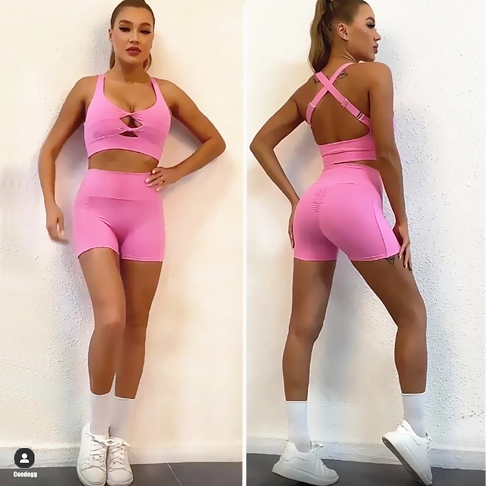 

2022 Карманный Женский комплект для йоги, скрученный спортивный бюстгальтер, фитнесы, устойчивые к приседаниям шорты для бега, тренажерного з...