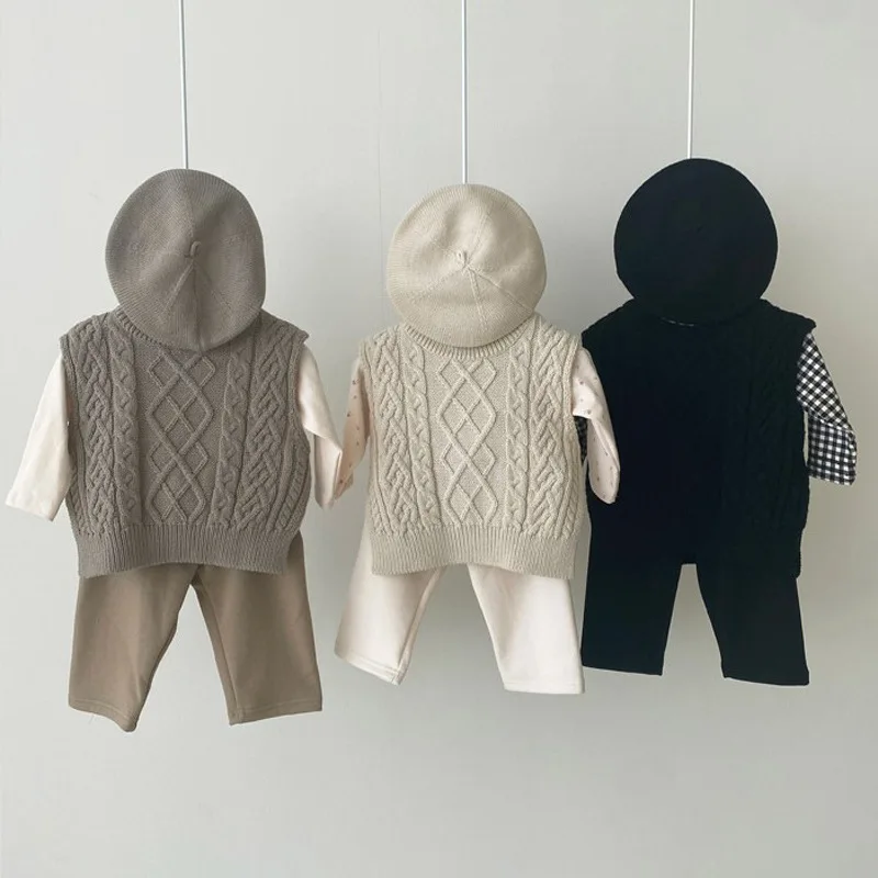 

Kids Baby Girl Knitwear Boys Sleeveless Sweaters Autumn Vest Coat Solid Tops Knit Waistcoat Toddler Pullover Outerwear 0-3Y