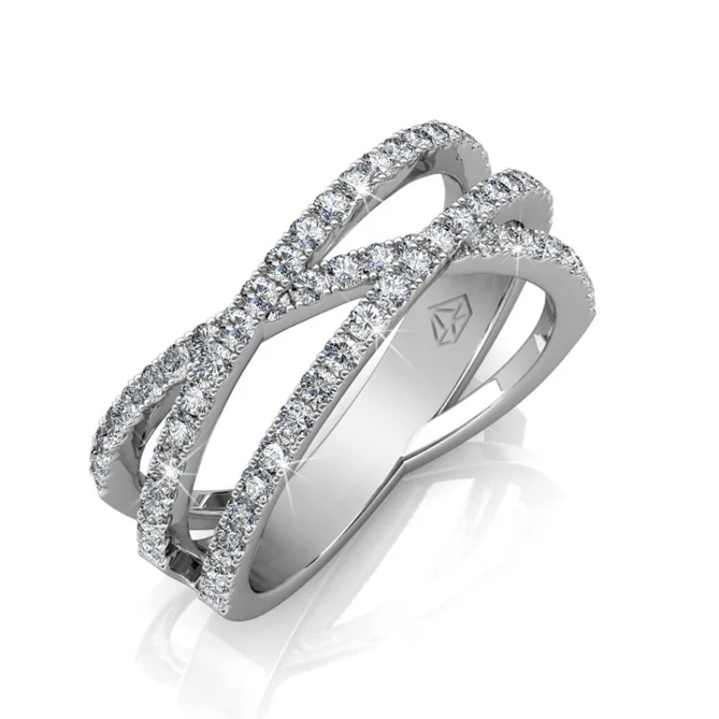 Фото Daisini Открытое регулируемое серебряное кольцо 925 пробы с кристаллами Сваровски для женщин, латунные украшения для свадебной вечеринки, белое золото 18 карат с покрытием №1