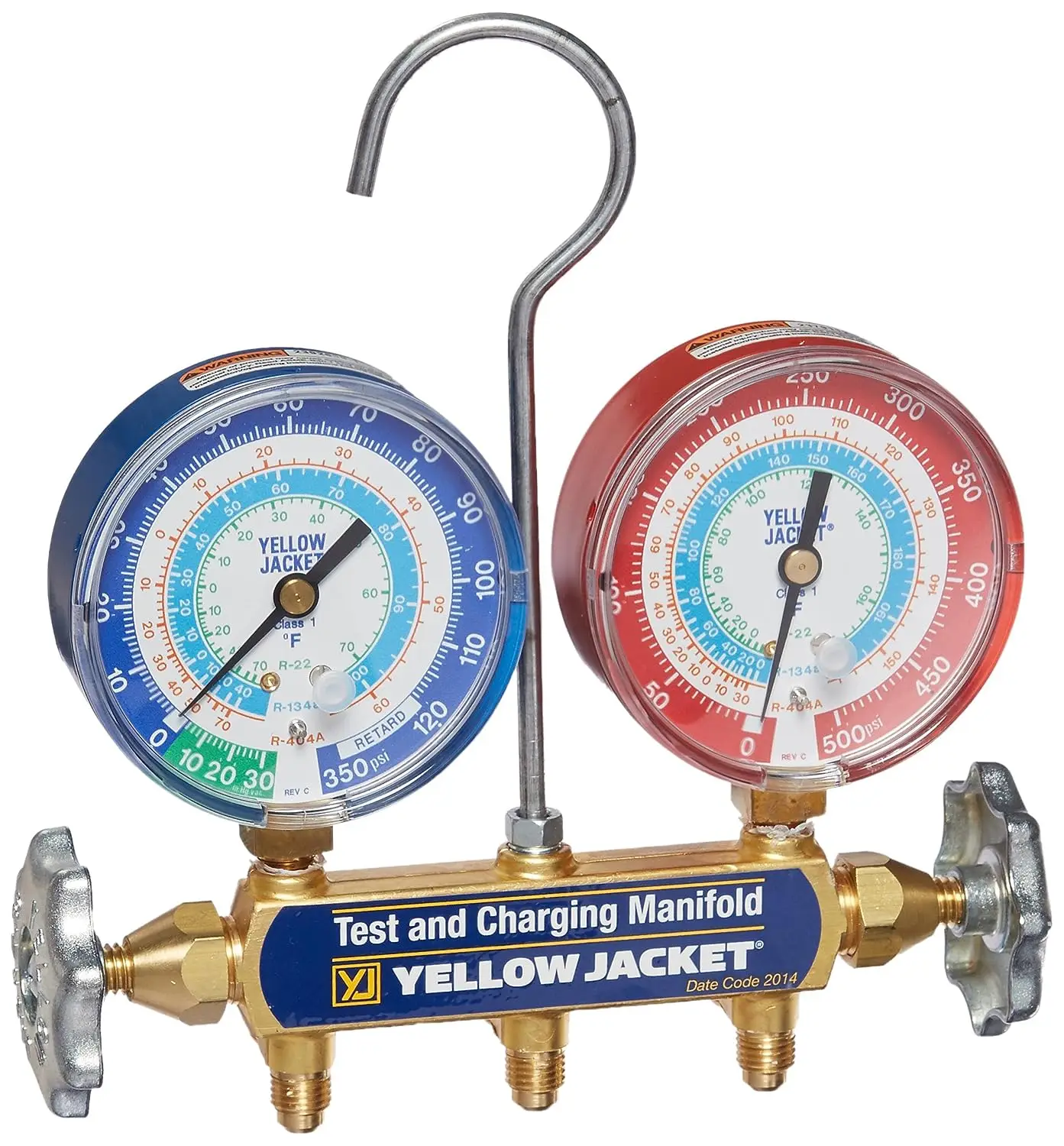 

Manifold with 3-1/8" Color-Coded Gauges, psi, R-22/134A/404A (Clamshell) (Hoses not included)