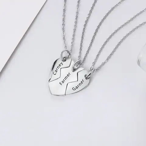 Ожерелье с подвеской в форме сердца для женщин, с гравировкой, 3 имена, из нержавеющей стали, персонализированная головоломка, лучший друг, п...