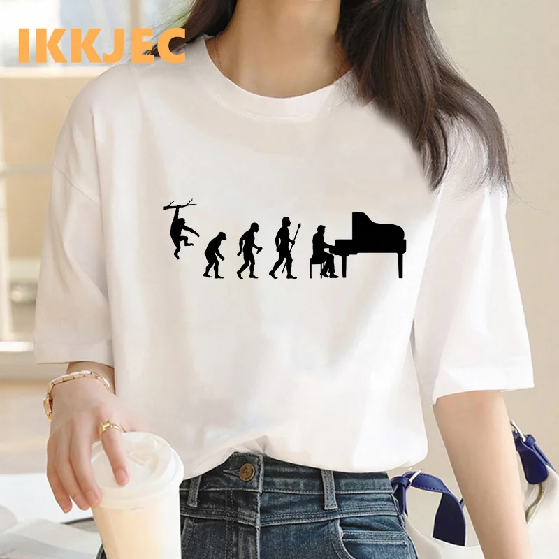 

piano clothes women print 2022 japanese couple harajuku t shirt crop top white t shirt aesthetic