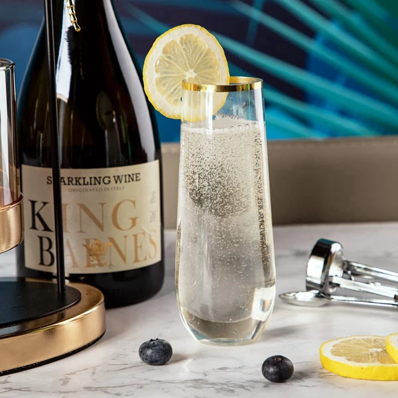 

24 шт. пластиковые бокалы для шампанского, пластиковые бокалы для шампанского с золотым ободком 9 унций, прозрачные пластиковые бокалы для то...