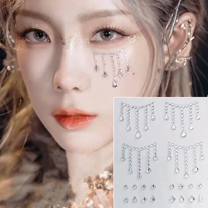 Face Tattoo Eyeshadow Stickers Nail Stickers 3D Pearl Face Jewels Diamond Decoration Self Adhesive Body Brow Makeup DIY Beauty