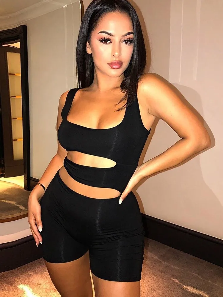 

Sexy Black Hollow Out Woman Romper Bodycon Backless Mujer Playsuits Casual Femme Jumpsuit Women Clothes Bodysuit Overalls Shorts