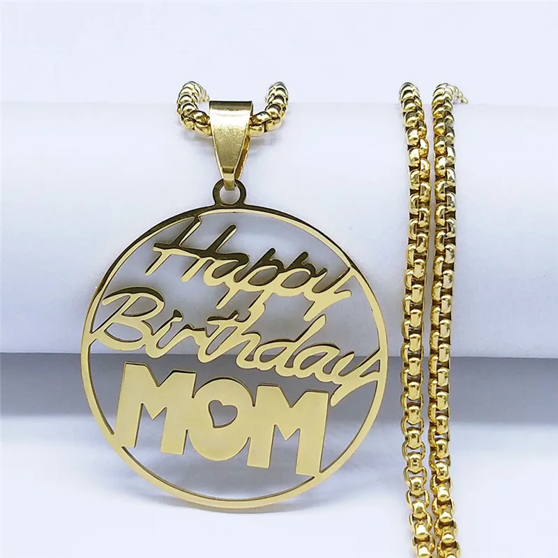 

Stainless Steel Happy Birthday Mom Necklace for Women Gold Color Letter Necklace Jewelry joyeria acero inoxidable N4519S07