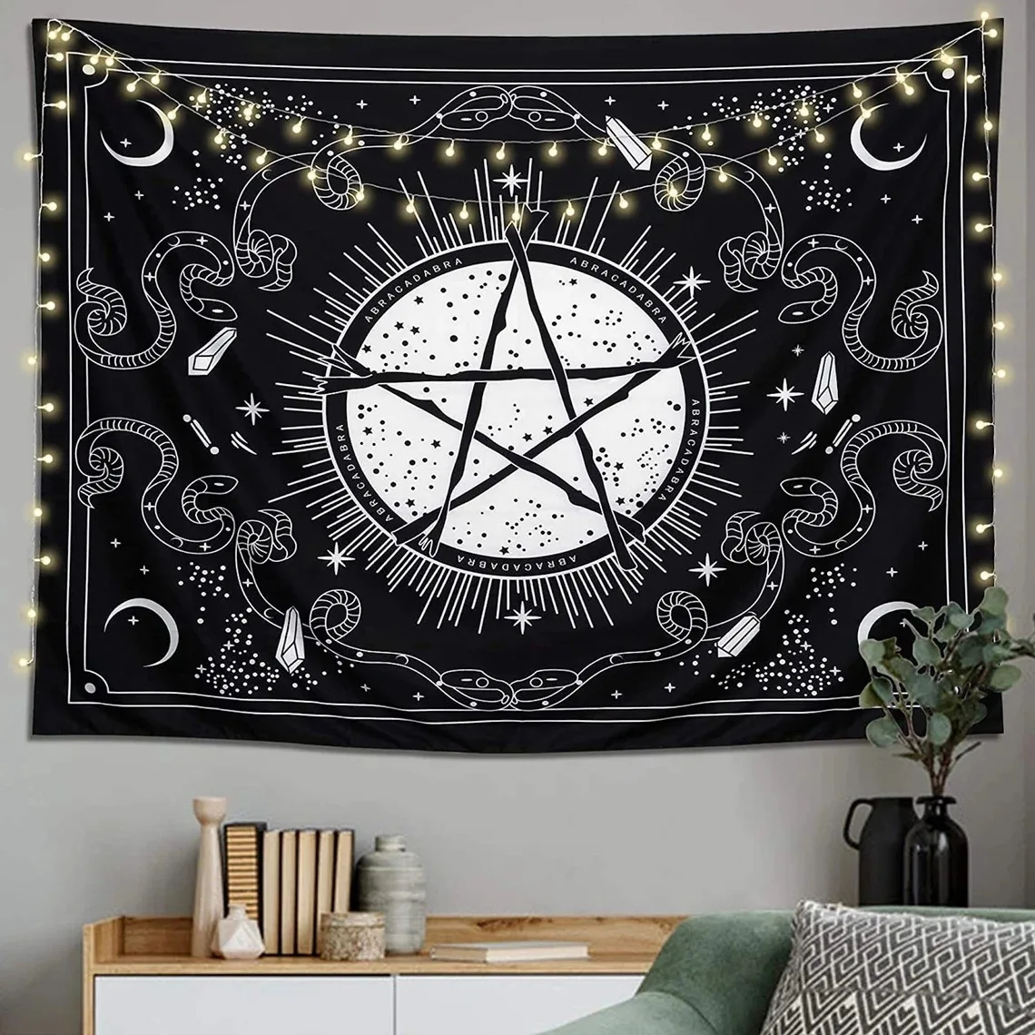 

Pentagram Star Tapestry Wall Fabric Chic Mandala Skull Moona Snake Sun Totem Witchcraft Wall Cloth Tapestries Indian Home Decor