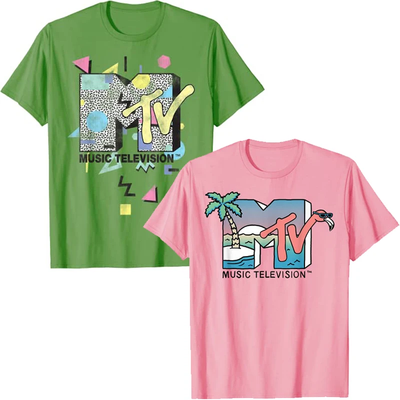 MTV Beach Island Flamingo Logo Vintage Graphic T-Shirt M-T-V Sunset Shape Boombox Checker Design Tee Top Man on The Moon Outfits images - 6