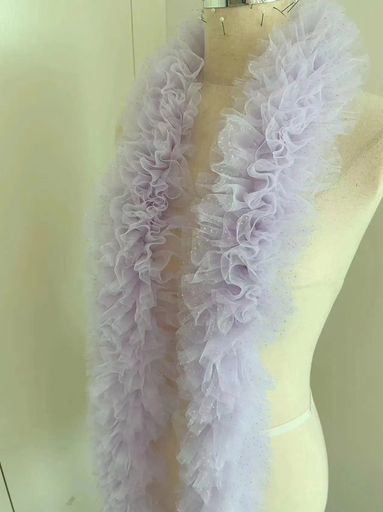 1-ярдовая блестящая тюлевая кружевная бейка с блестками и рюшами пышная