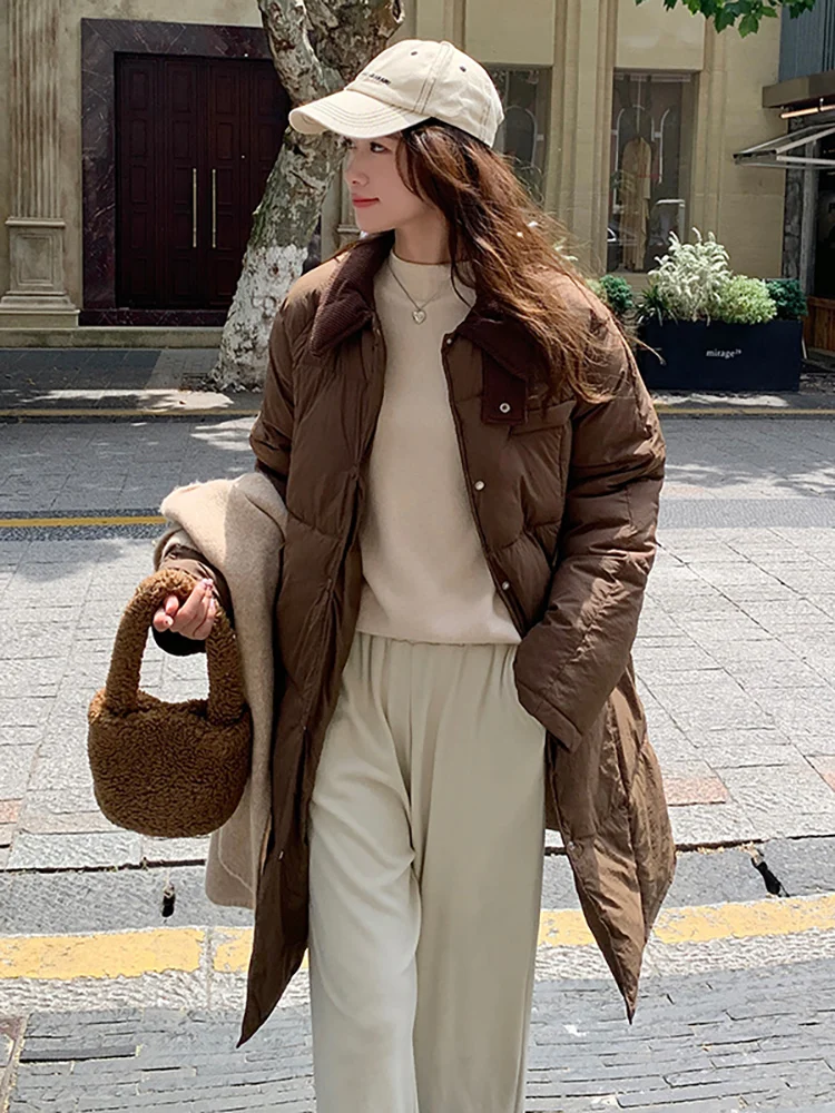 Vielleicht 2024 новая Корейская стильная длинная парка с отрезным воротником Зимняя