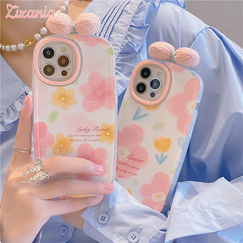 

Transparent Pink Flower Pattern with Bow Phone Case for IPhone 13 12 11 XS XR X Pro Max Fashion Hot Sale Protection Cover