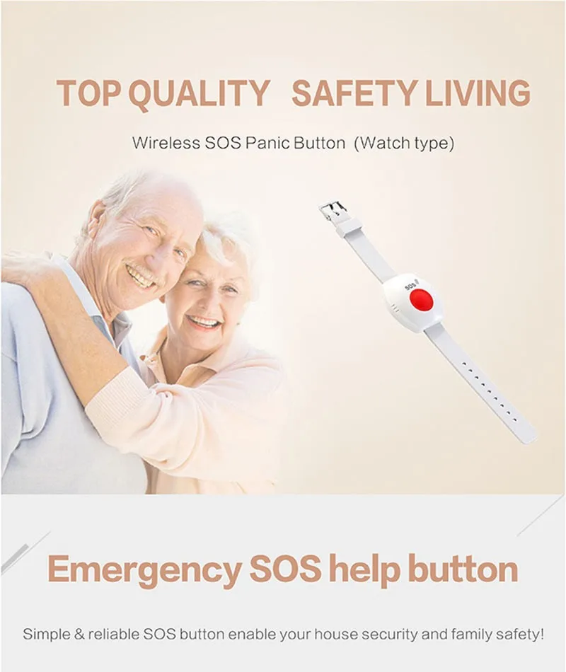 Panic Button RF 433mhz SOS Emergency Button Elderly Alarm Watch Bracelet Old People GSM Home Security Alarm System enlarge