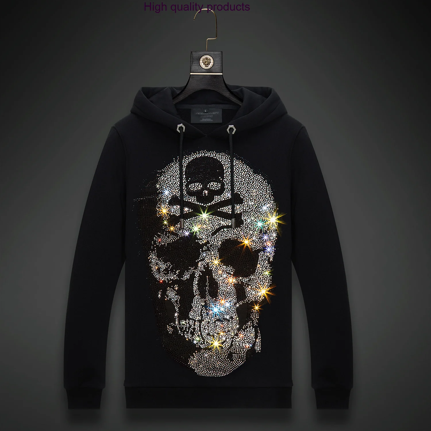 

Men 2023 Skulls Rhinestones Sweatshirt Fashion Streetwear Full Pullover Belt Hooded Hoodie Thick Mens Winter Clothes 6XL