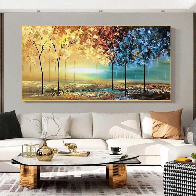 

Абстрактное искусство Масляная Живопись лес красочный пейзаж фотообои на холсте украшение для комнаты настенная живопись на холсте