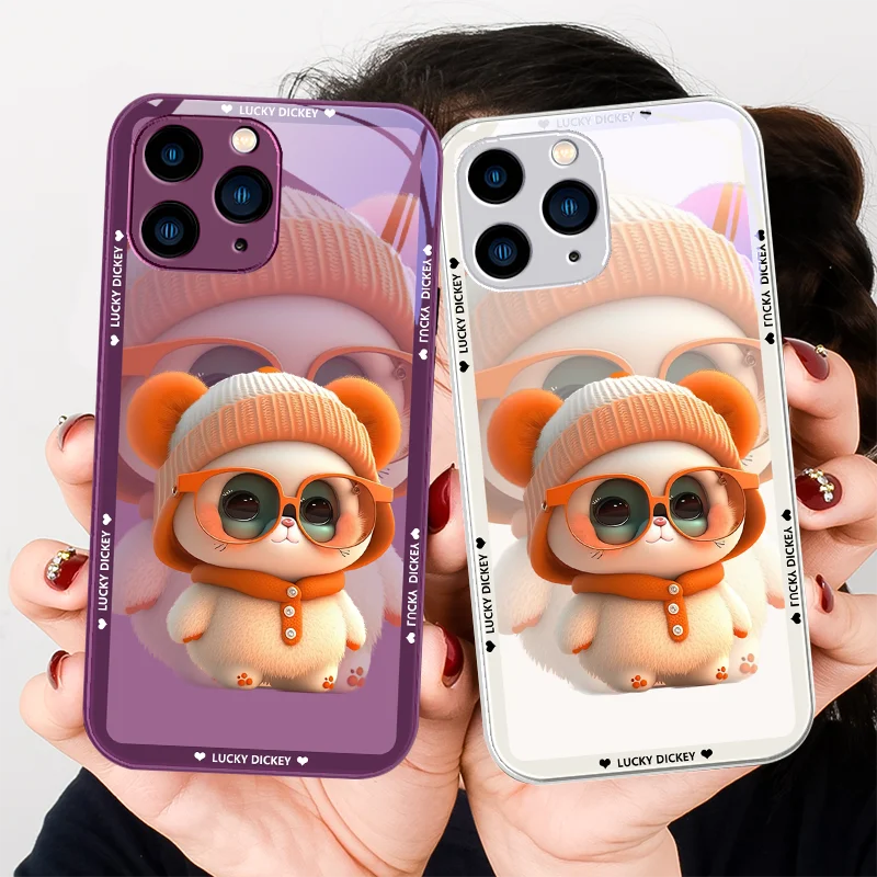 

A Little Bear with Brown Sunglasses for Iphone 14 13 12 11 Pro Max X XS XR 7 8 Plus 2020 SE Green Tempered Glass Phone Case