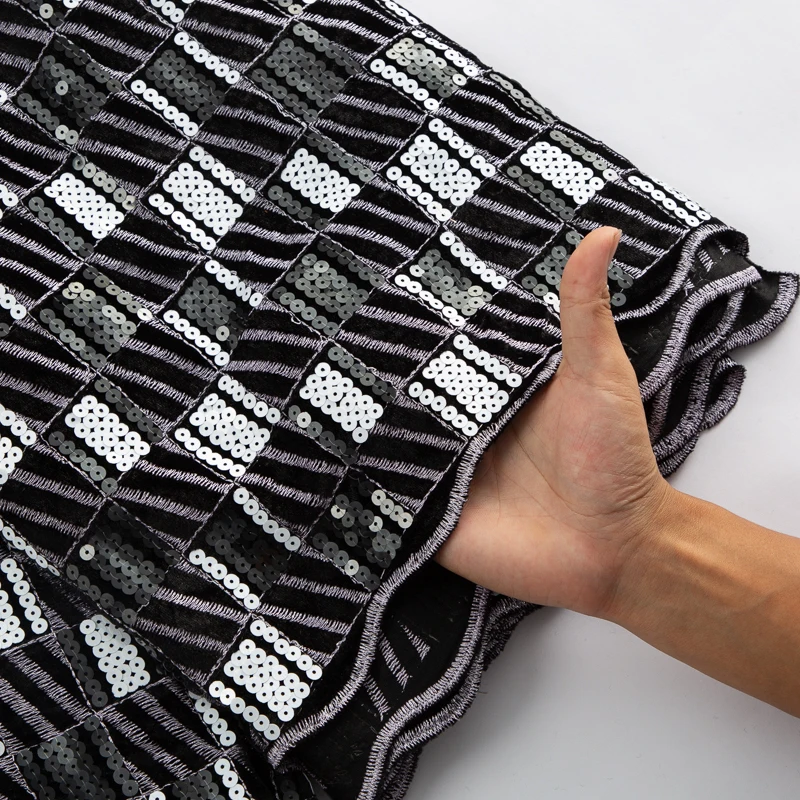 Кружевная африканская бархатная кружевная ткань SJD с блестками