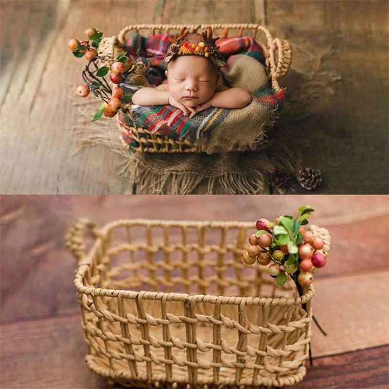

Newborn Photography Props Retro Woven Basket Baby Growth Souvenir Hundred Days Photo Auxiliary Props Photo Studio Accessories