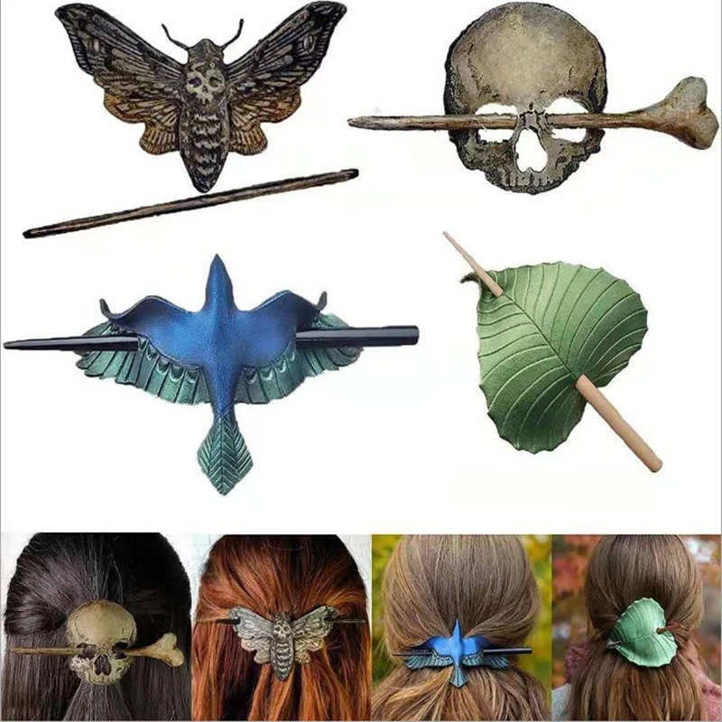 

Retro Gothic Hair Sticks Celtics Hairpin Skull Moth Bird Barrette Hair Clip Halloween Party Hairwear Jewelry Hair Accessory Gift