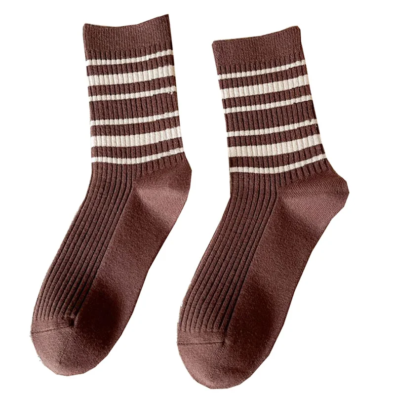 5 Pairs Winter Thicken Wool Socks Women Fashion Stripes Middle Tube  Keep Warm Socks Set Japanese Style Slouch Soft Comfortable