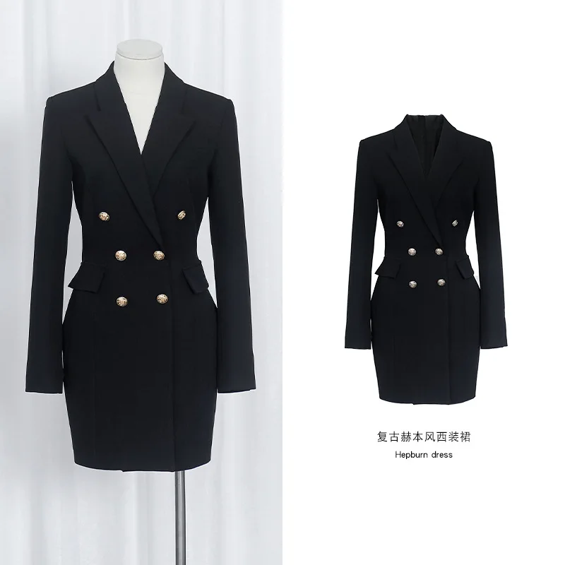 

[Stock] Ni Ni the same black dress new French retro Hepburn style slimming fashion suit skirt
