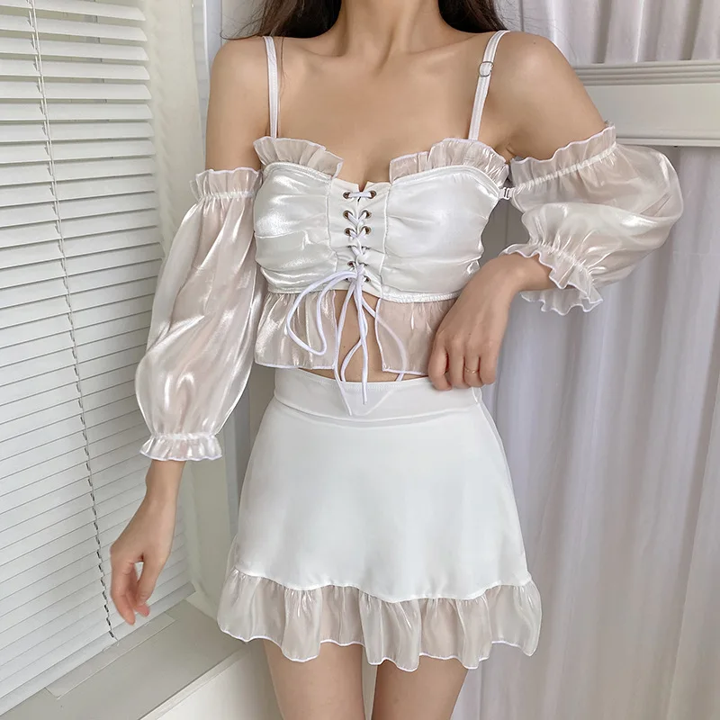 

Bikini Fashion Sexy Hot Spring Swimsuit Female Fashion Fairy Style Sexy Split Skirt Bikini Yarn Sleeve Three Piece Swimsuit