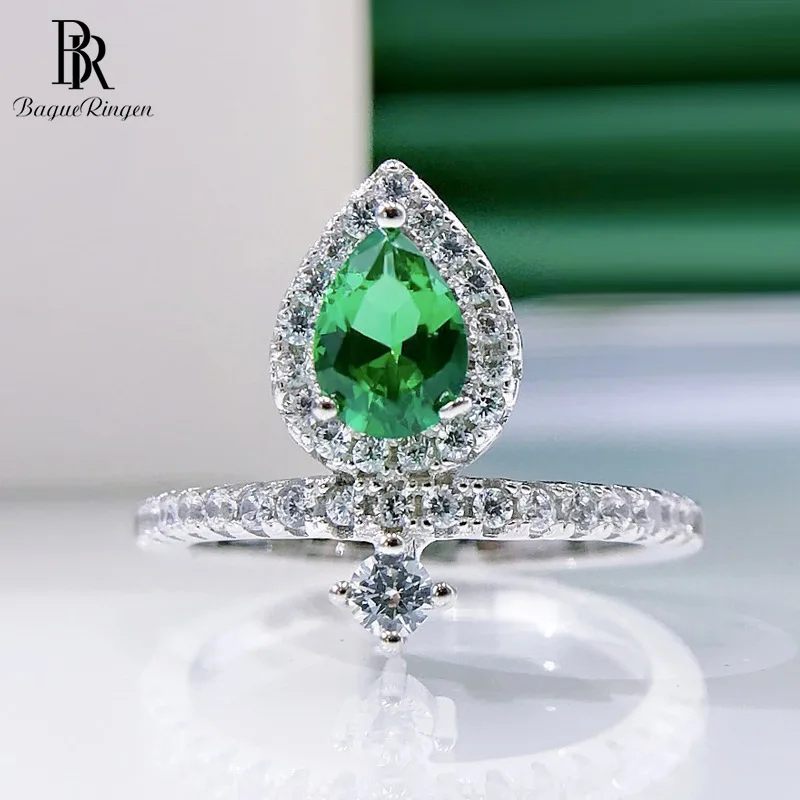 

Bague Ringen 925 Sterling Silver Emerald Rings Luxury 1 Carat Water Drop Green Gemstone Wedding Anniversary Jewelry Female Gifts