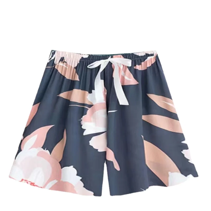 Summer Women Casual High Waist Shorts Pants Womens Bohemian Beach Lightweight Printed Drawstrings Elastic Waist Lounge Bottoms