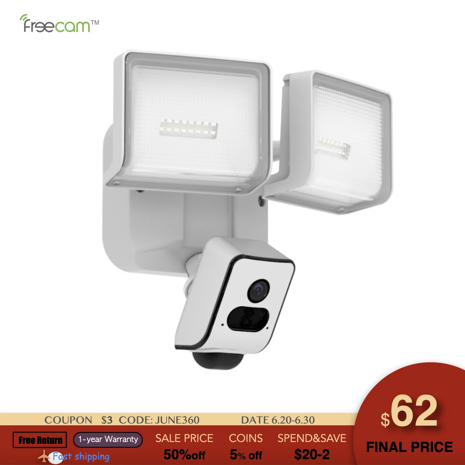 

Freecam 810Y Camera Smart Home WIFI IP CCTV Digital Security Outdoor Surveillance Wireless Tracking Video Night Vision External