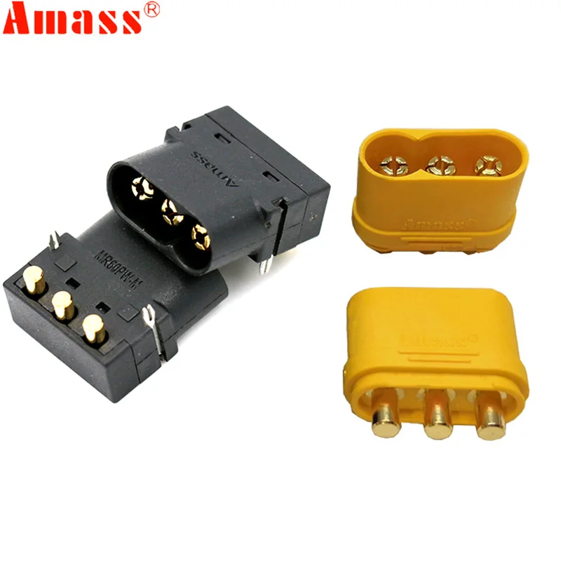 

5 / 10 / 20pair Amass MR60PW Male Female Plug Three-core Gold-plated ESC Motor Connector For RC Aircraft Battery Model