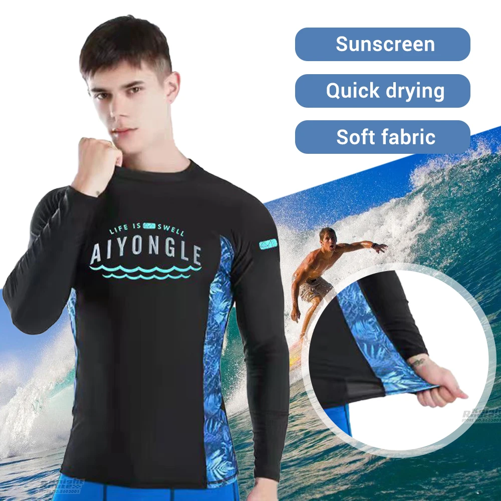 

Мужской купальник, плавательная футболка, пляжный купальник с защитой от УФ-лучей, купальник с длинным рукавом для серфинга и дайвинга, футболка, Рашгард