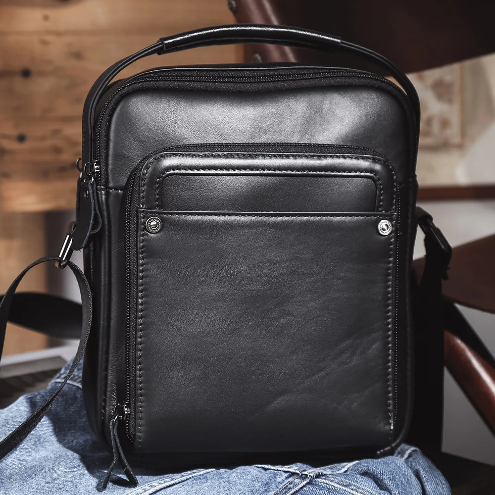 

Genuine Leather Men Shoulder Bag Crossbody Bags for Men High Quality Travel Small Messenger Bag for 9.7" iPad F Handbags