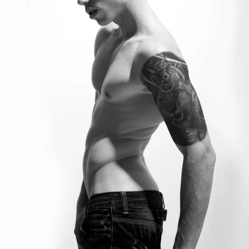 

Waterproof Temporary Tattoo Sticker Clock Orange Eyes Lion Flash Tattoos People Stairs Gear Body Art Arm Fake Tatoo Women Men