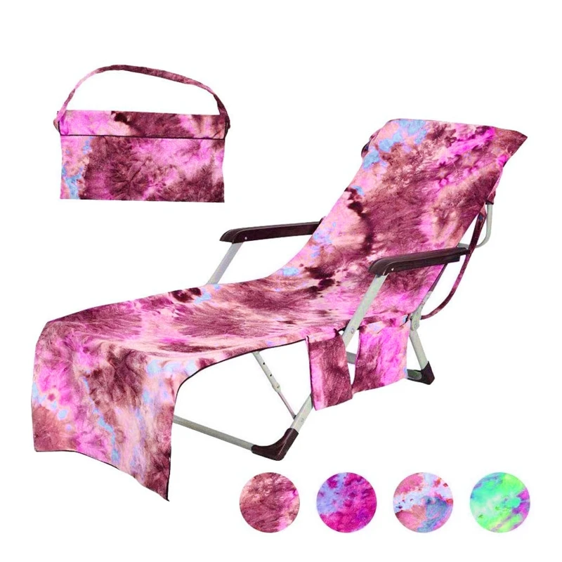 

New Microfiber Gradient Print Beach Chaise Lounge Chair Cover with Side Pockets No Sliding Quick Dry Bath Towel for Sun Lounger