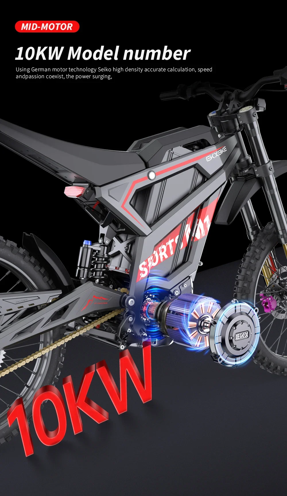 Фото Мощный взрослый электрический мотоцикл EKXBike M1, 16.8 кВт, центральный двигатель, съемная батарея 72В50Ач, скорость 100 км/ч, готов к бездорожью, электробайк Readygo №3