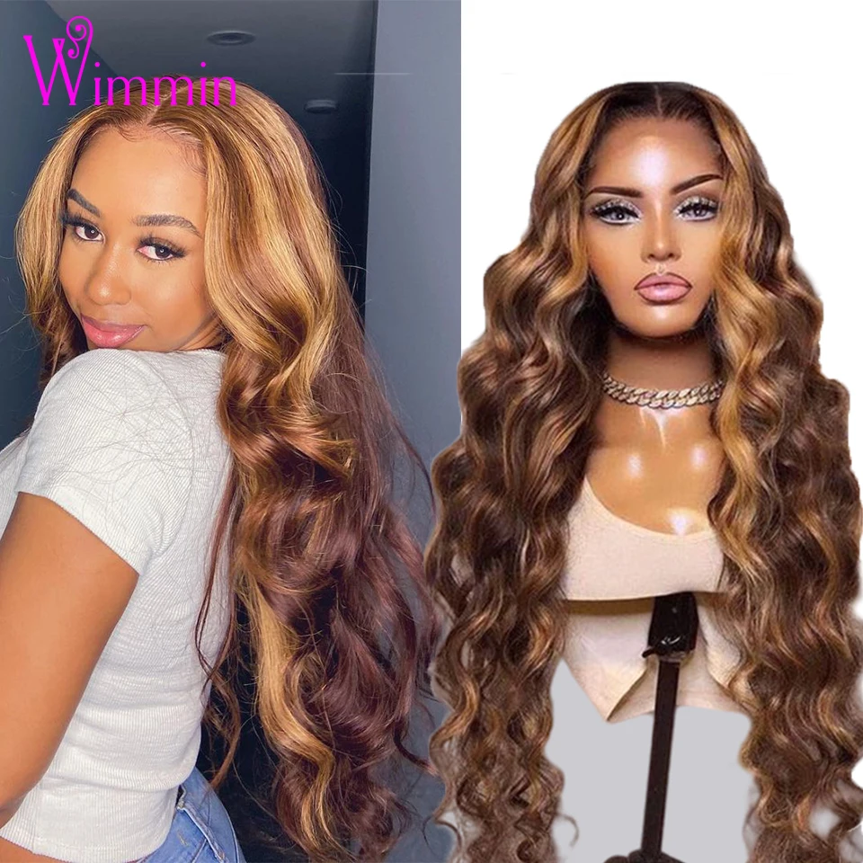 

Body Wave 360 HD Highlight 13x4 Lace Front Wig Human Hair Ombre Pre Plucked Glueless Frontal Wigs For Women Virgin Closure 4/27
