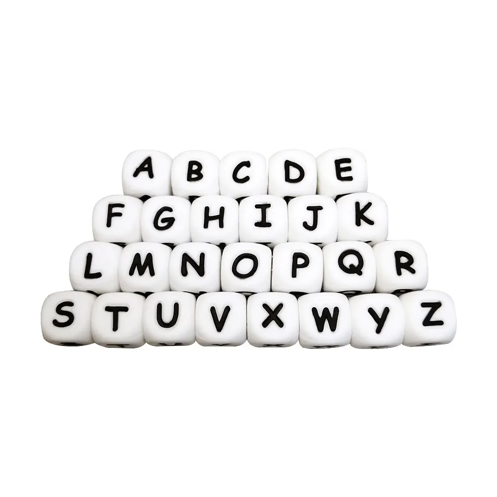 

Children's Toys Set 26 English Letters Square Silicone Baby Teething Beads Chewing Alphabet Bead for Grade Silicone Letter Beads