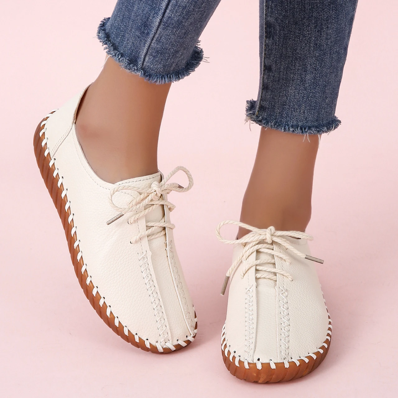 

Женские кроссовки 2023, лоферы на платформе, кожаные плоские слипоны на шнуровке, новая весенняя повседневная обувь для мам, женская обувь