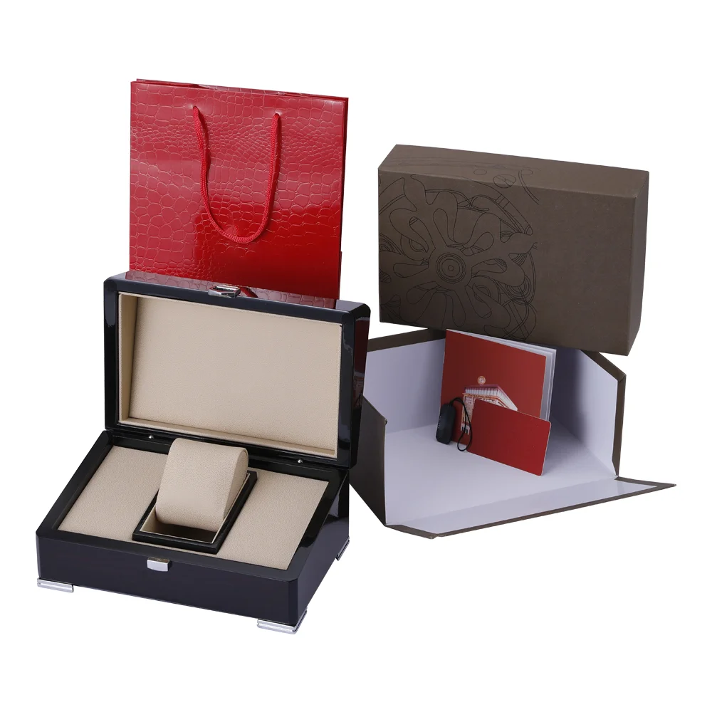 

Luxury Watch Box PPbox Premium Wooden Whit Tote bag book Card Tags And Papers In English Booklet Jewelr box