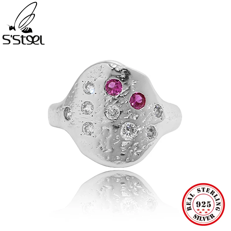 

S'STEEL Sterling Silver 925 Zircon Resizable Rings Gifts For Women Aesthetic Vintage Party Ring Trends 2022 Fashion Jewellery