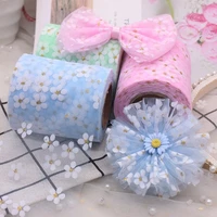 6cm 5yards floret tulle daisy ribbon roll diy craft ribbons for gift bow packaging cherry blossoms printed mesh fabric supplies