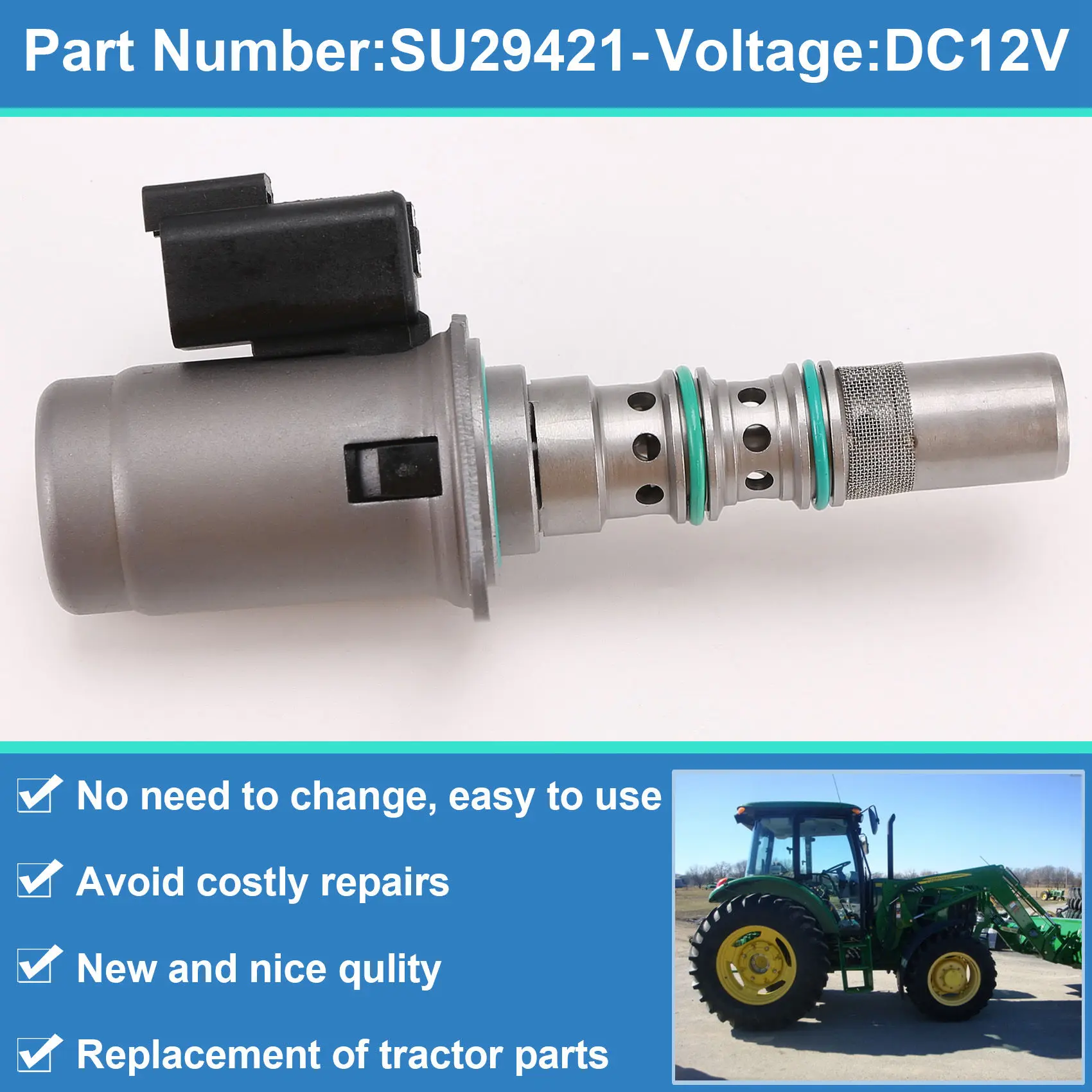 Гидравлический электромагнитный клапан 12 В SU29421 для трактора John Deere 6095B 6100D 6105E 6115D/E