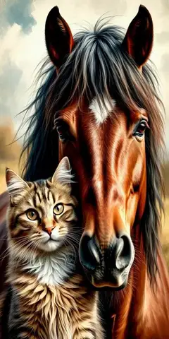 Алмазная живопись Fullcang Лошадь и кошка