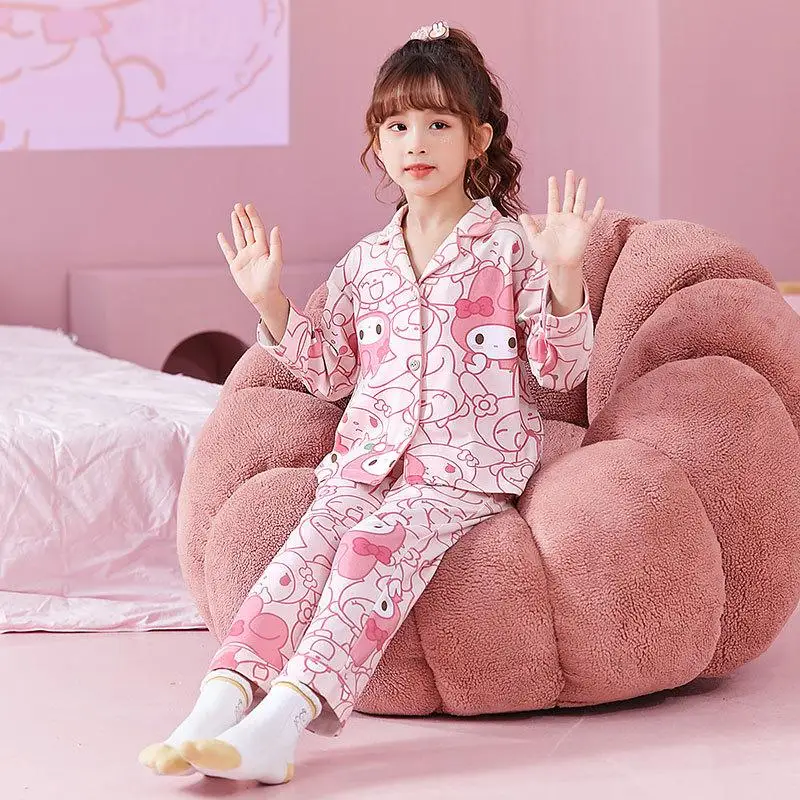 

2022 Sanrioed Anime Kuromi Cinnamoroll Melody Cartoon Long-Sleeved Trousers Children Pajamas Kids Baby Girl Boys Home Nightwea