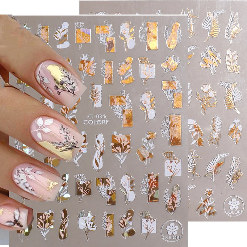 

Nail Art Sticker Sliders Golden White Flowers Self-Adhesive Nail Foil Slider Applique Sticker Design Supplies Nails Accessories