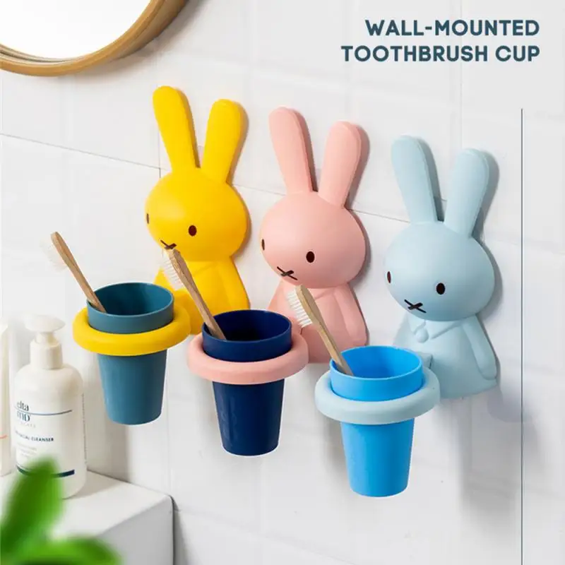 

Cute Comb Toothpaste Tube Hanging Storage Rack Not Easy To Peel Off And Waterproof Bathroom Wall Mounted Mouthwash Cup